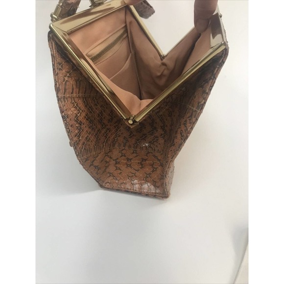 Vintage Handbag Faux Snakeskin 1940 Caramel Color Fashionable - Picture 4 of 13